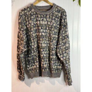 VTG Sweater Mens L Geometric Printed Long Sleeve Grandpa Retro